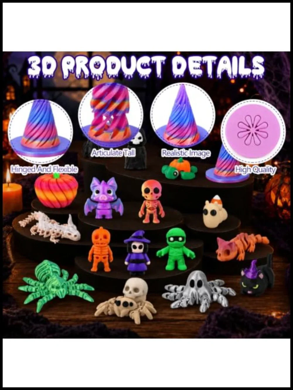 18Pcs Halloween 3D Printed Animals with Cauldron, Fidget Toys, Stress Relief